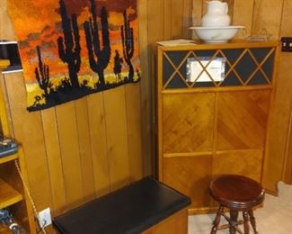 Mid Century Lane album storage chest and antique claw-foot stool