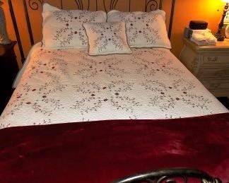 Quilted, embroidered bed spread, pillow shams and bed skirt.  Sell with bed or buy separeately for $50.