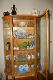 Rounded Glass Antique China Cabinet, full of Depression Glass, S & P's, China, Collectibles and more
On top is the Peaches and Pear Pitcher and Accessories