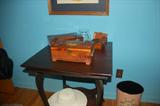 Antique table and Wood boxes