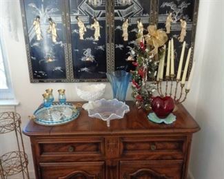 Chinoiserie wall panel, small buffet-cabinet