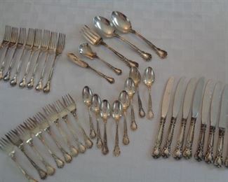 Gorham Sterling Silver 'Chantilly' pattern, 37 pieces, 8 piece 4-piece place setting plus 5 serving pieces