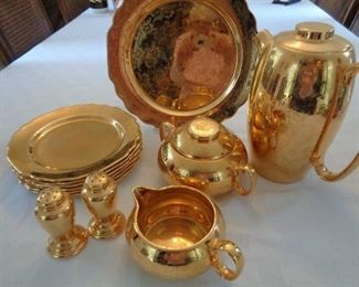vintage Dorlexa China Co. hand-painted 22K Gold Tea Set, plates, salt and peper
