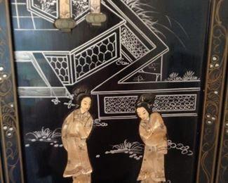 vintage Asian wall plaque, one of 4, Mother of Pearl 