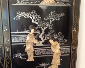vintage Asian wall plaque, one of 4, Mother of Pearl 