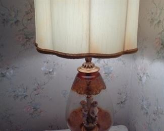 vintage Andrea by Sadek Three Graces Victorian Cherub Putti Glass Lamp