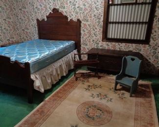 antique bed, chest