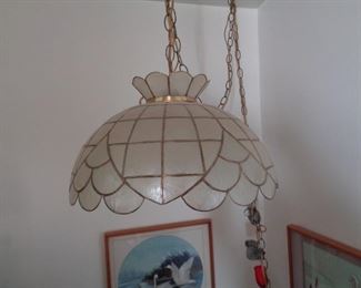 hanging Capiz lamp, 16" wide x 12" high