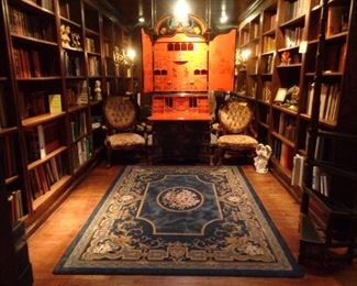 overview of the library, several hundred books, many vintage and antique, various topics
