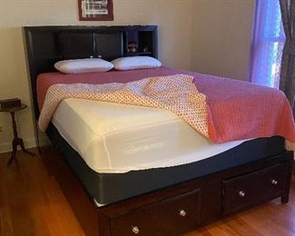 Queen size bed frame with drawers underneath dresser with mirror to match sold separately