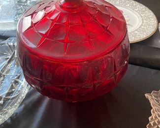 Red covered dish Vintage