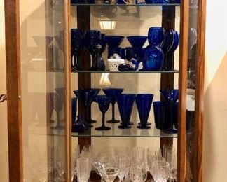 Cobalt Glassware / Crystal Stemware / Lighted Curior Cabinet