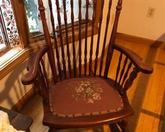 Antique Rocking Chair with Needlepoint Seat