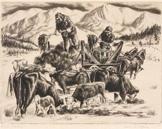 54: Irwin Hoffman (1901-1989) "Winter Feeding" Etching