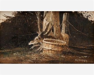 62: Ray Swanson (1937-2004) "Gathering Baskets" Oil / Board