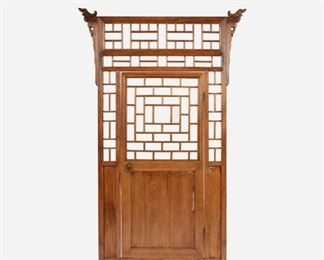 81: Qing Dynasty Carved Elm Lattice Door Panel