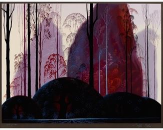 90: Eyvind Earle "Mauve, Red & Purple" Serigraph