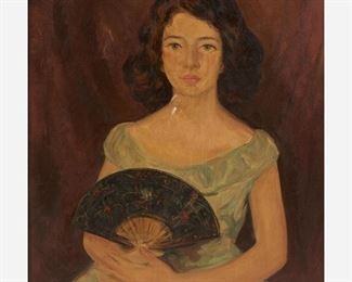 95: Gertrude Freyman (1901-1994) Oil, Young Woman with Fan