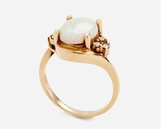 100: White Opal and Diamond Ring, 14k