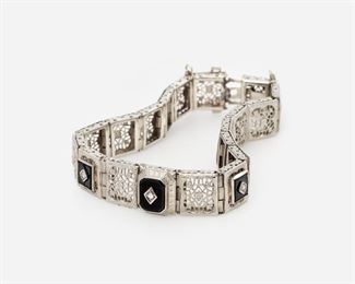 111: Art Deco 14k Filigree Diamond Bracelet by Ostby Barton