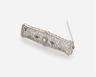 112: Art Deco Filigree Diamond Brooch, 14k
