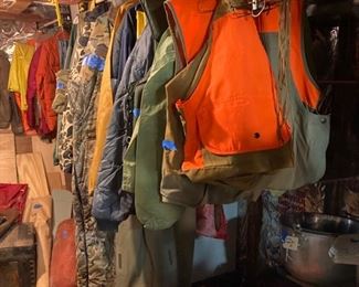 lots of hunting vests, camo- waders- floatation vests & jackets-