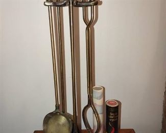 Brass Fireplace Tool Set with Fireplace Matches and Color Flame Crystals