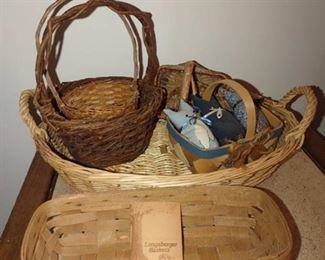 Longaberger Basket with Other Wicker Baskets