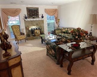 Living Room, Sofa, Loveseat, Credenza, Side tables, pictures, vases, art decor, etc, etc,