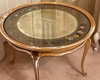 Vintage Kozak Studios Hand Painted Glass Top Coffee Table - Mid Century