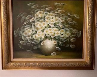 Vintage original oil painting “Daisies Still Life Oil” by Nancy Lee … on canvas, Authenticated