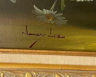 Vintage original oil painting “Daisies Still Life Oil” by Nancy Lee … on canvas, Authenticated