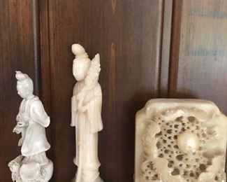 Porcelain Goddess of Mercy Figurine, Stone Figurine, Stone Book Ends