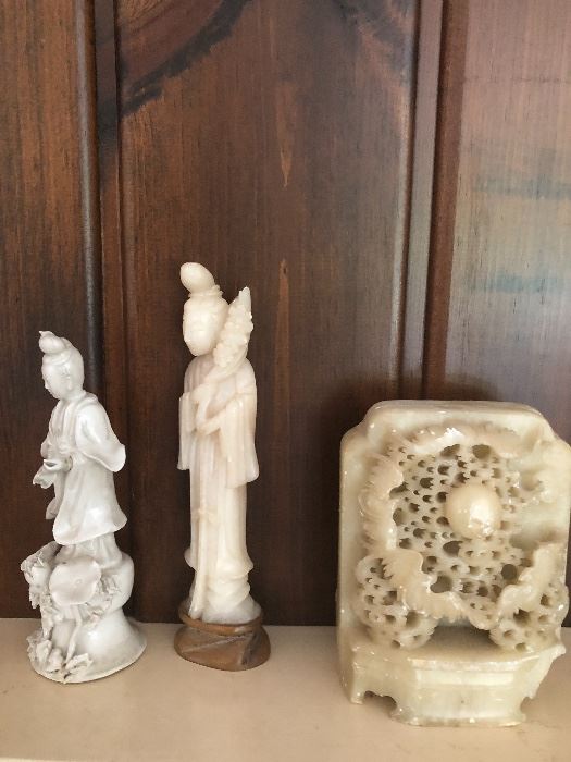 Porcelain Goddess of Mercy Figurine, Stone Figurine, Stone Book Ends