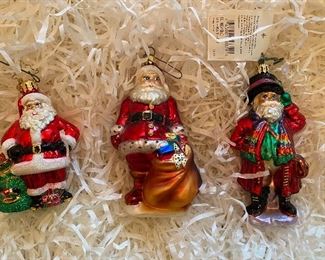 Christopher Radko
49)sm. Santa w/green glitter bag  26.
50)Santa with brown bag,dotted trim  36.
51)”Nic Chic” 28.  SOLD
