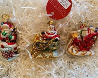 Christopher Radko Little Gems:                                                            71) Santa on a chimney   28.  SOLD                                                               
72) "Village Sleigh Ride"  30.  SOLD                                                          
73) "Scarlet Runner' 28.