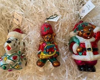 Christopher Radko
124) White dog with lights  60.
125)”Teddy Tuner” signed    65.
126)”Beary Christmas” 1998   50.