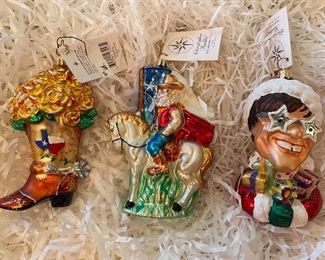 Christopher Radko
55)”Lone Star Stepper”  65. SOLD
56)”Santa Cowboy TX”  75.  SOLD
57)”Sir Elton Claus”  90.