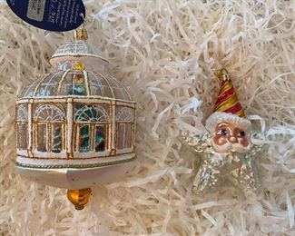 Christopher Radko
142)”Crystal Clear” Limited Edition 423/725  195.
143) Star Santa with striped hat  40.
