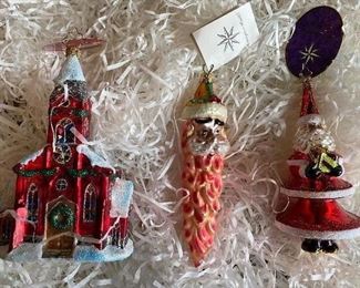 Christopher Radko 115)"A Heavenly Sight" 65. SOLD116)"Munchkin Cone" 36.  117) "Santa With A Twist" 45.