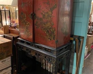 Chinoserie cabinet can be used as an entertainment cabinet. 3600.  call for sale price