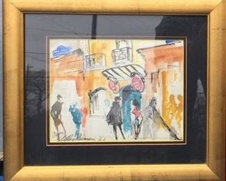 Original Leroy Neiman watercolor  signed "Paris Leroy Neiman '62" 