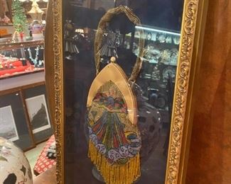 Vintage beaded purse in shadow box