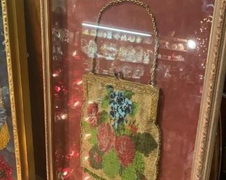 Vintage beaded purse in shadow box