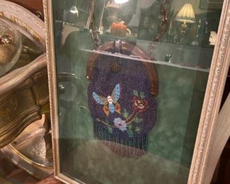 Vintage beaded purse in shadow box