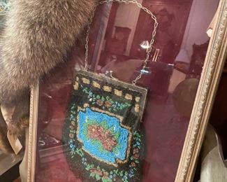 Vintage beaded purse in shadow box
