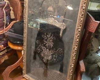 Vintage beaded purse in shadow box