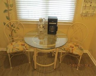 Glass top table and 2 chairs