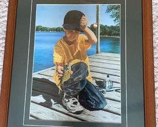 Framed Print Boy Fishing by Rollie Brandt, perfect for a Boy's Room!