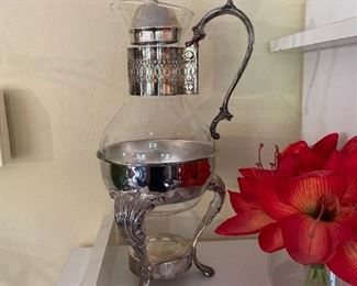 Vtg Glass/Silver Plate Coffee Carafe and Warmer!